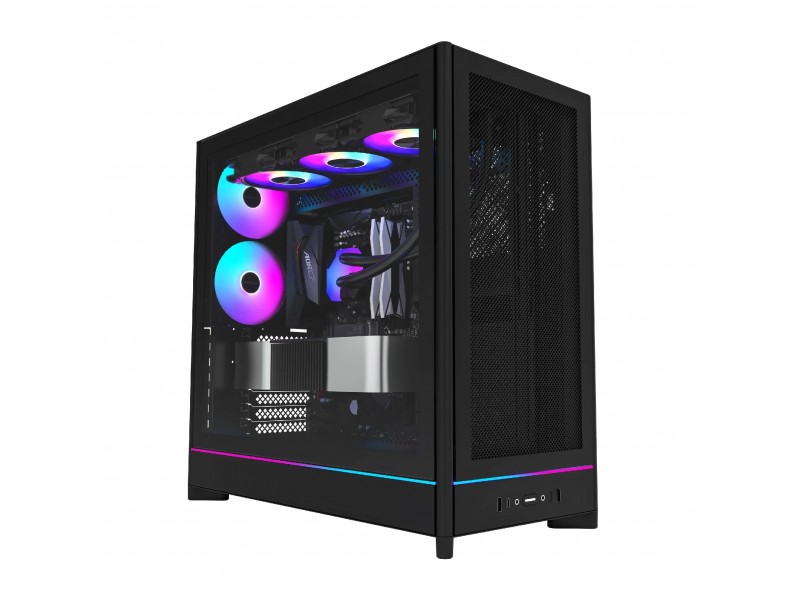 Montech кутия Case ATX - HS01 PRO (W) - 5 x 120 mm ARGB Fans, USB-C, Black