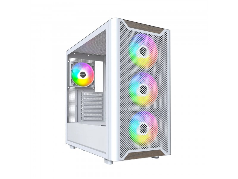 Montech кутия Case ATX - XR Wood (W) - 4 x 120 mm ARGB Fans, Wood, USB-C, White