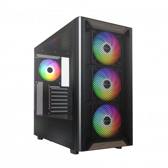 Montech кутия Case ATX - XR Wood (B) - 4 x 120 mm ARGB Fans, Wood, USB-C, Black