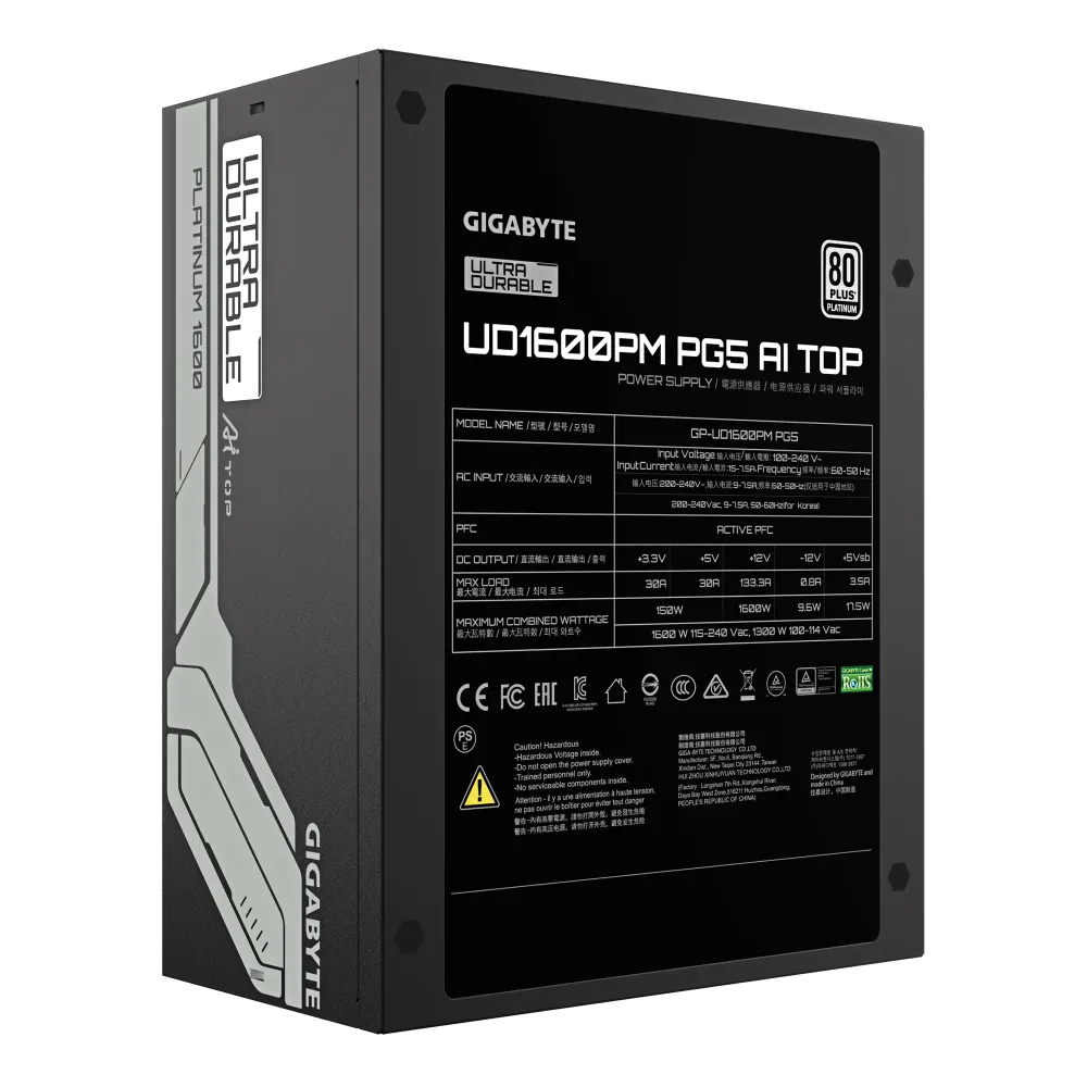 Захранващ блок Gigabyte UD1600PM PG5 AI TOP - 1600W 80+ Platinum PCIe 5.1 Ready