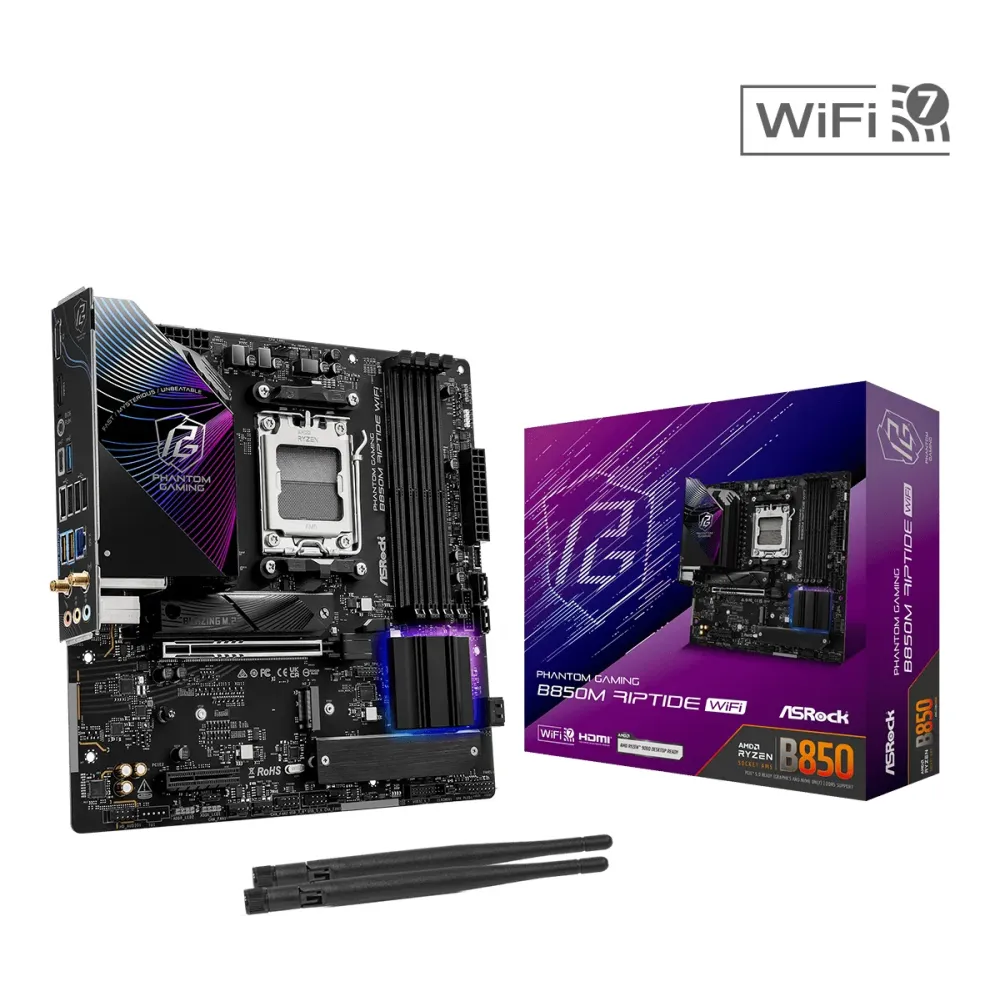 Дънна платка ASRock B850M RIPTIDE WIFI7 socket AM5 Дънна платка ASRock B850M RIPTIDE WIFI7 socket AM5