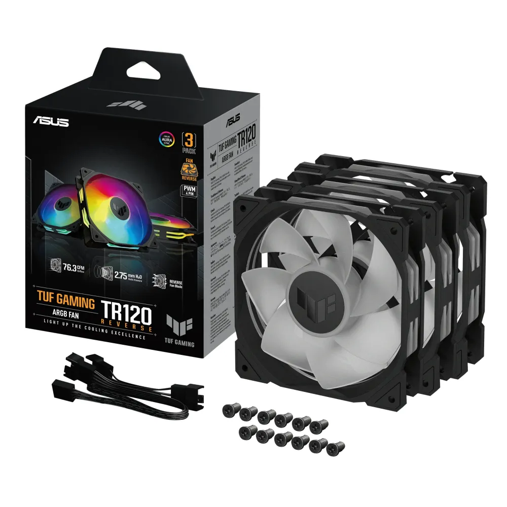 Комплект Вентилатори 3в1 ASUS TUF GAMING TR120 ARGB Reverse Black Комплект Вентилатори 3в1 ASUS TUF GAMING TR120 ARGB Reverse Black