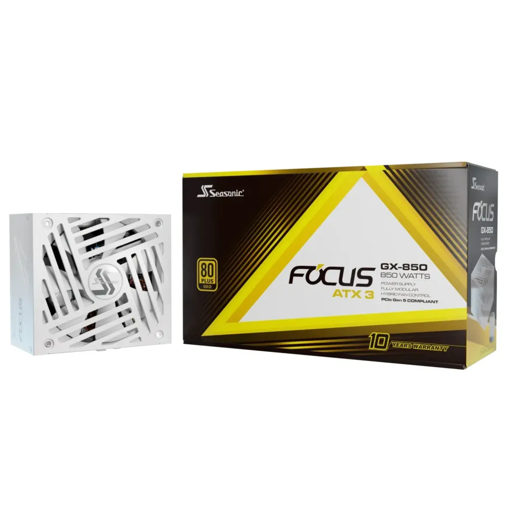 Захранващ блок SEASONIC FOCUS GX-850 White - 850W 80+ Gold, ATX 3.1, PCIe 5.1, Fully Modular Захранващ блок SEASONIC FOCUS GX-850 White - 850W 80+ Gold, ATX 3.1, PCIe 5.1, Fully Modular