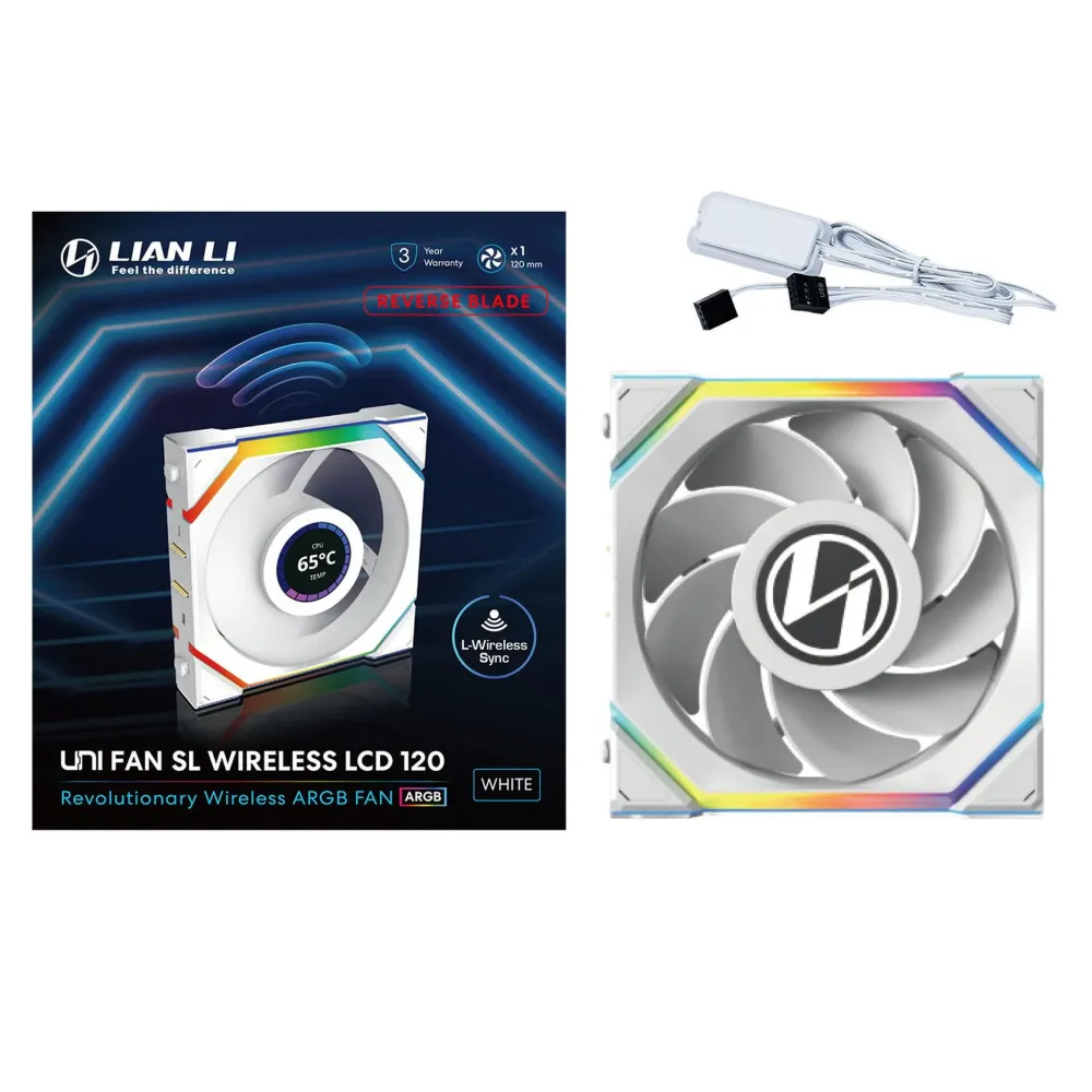 Вентилатор Lian Li UNI FAN SL Wireless LCD Reverse Blade ARGB PWM - 120 mm Бял