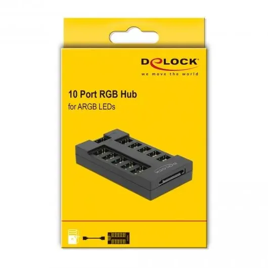 RGB хъб Delock, 10 портов ARGB LEDs, Черен