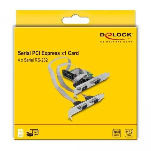 Карта за разширение на слотове Delock, PCI Express Card към 4 x Serial RS-232 Карта за разширение на слотове Delock, PCI Express Card към 4 x Serial RS-232