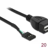 Кабел DeLock USB Pin header женско > USB 2.0 type-A женски, 20 cm