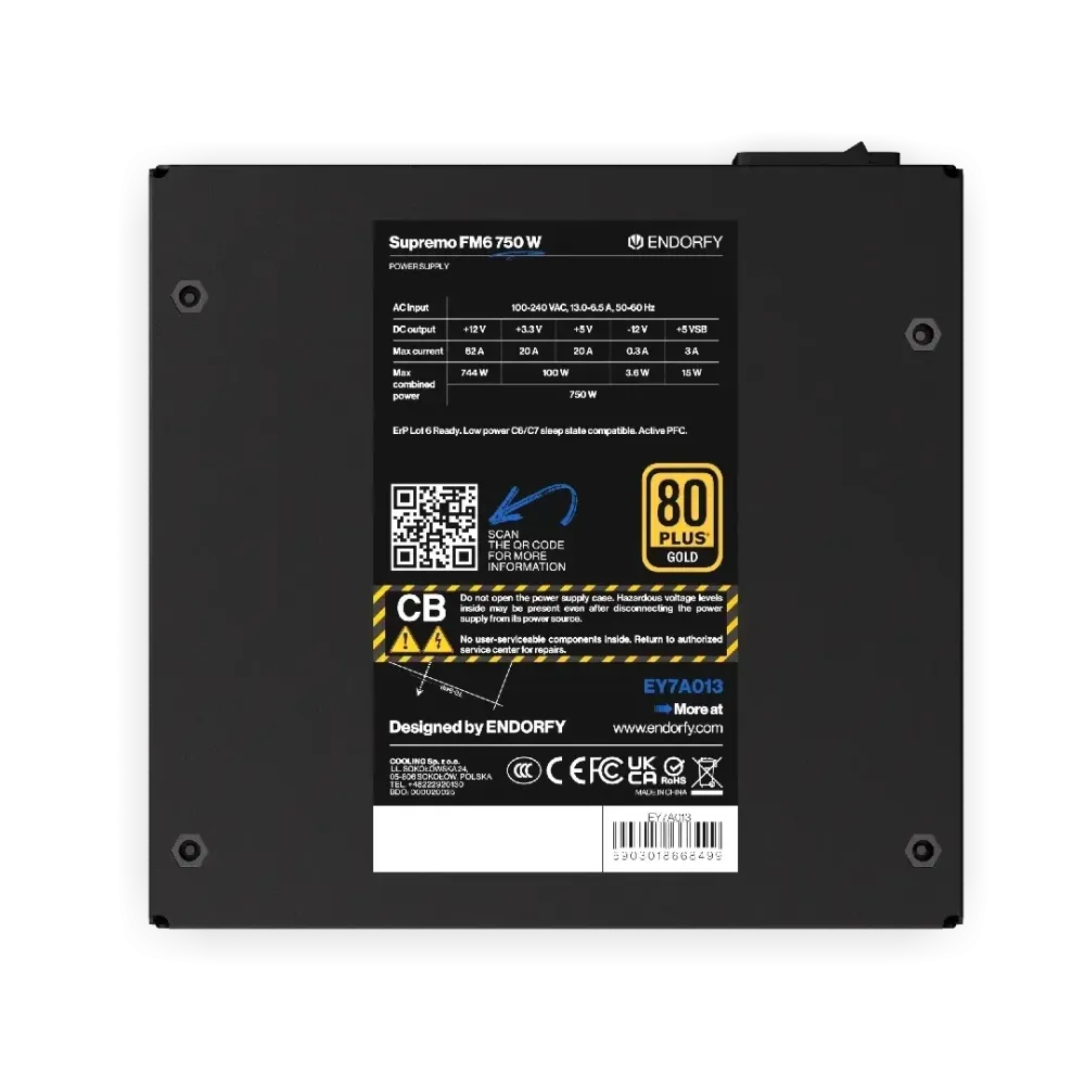 Захранващ блок Endorfy Supremo FM6 750W 80+ Gold, PCIe 5.1 - Fully Modular