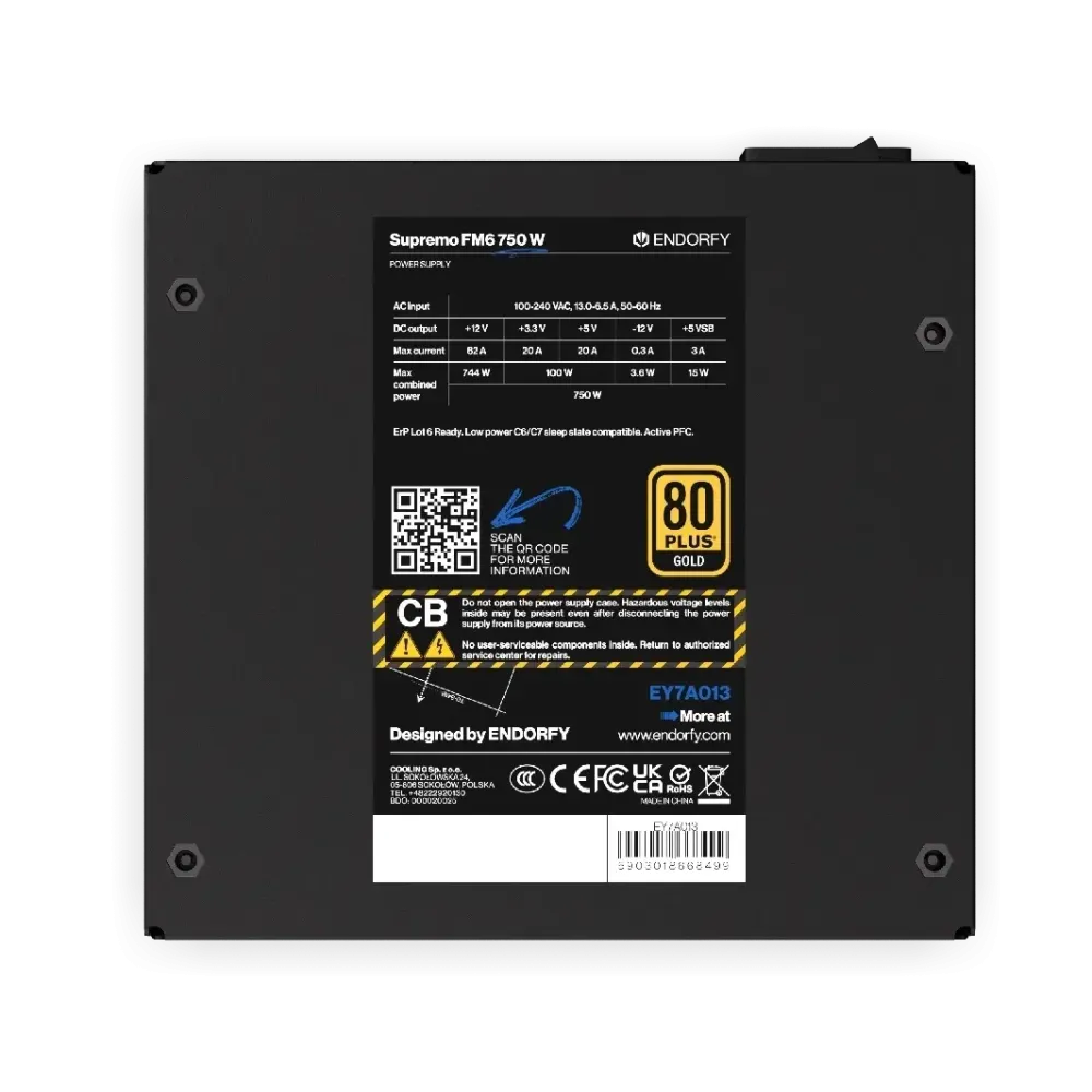 Захранващ блок Endorfy Supremo FM6 750W 80+ Gold, PCIe 5.1 - Fully Modular