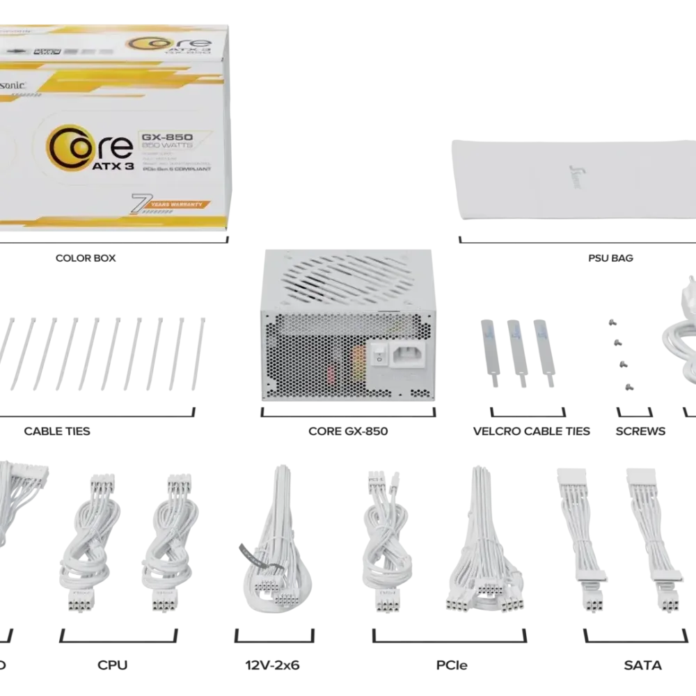Захранващ блок Seasonic CORE GX White 850W 80+ Gold, Fully Modular, ATX 3.1, PCIe 5.1
