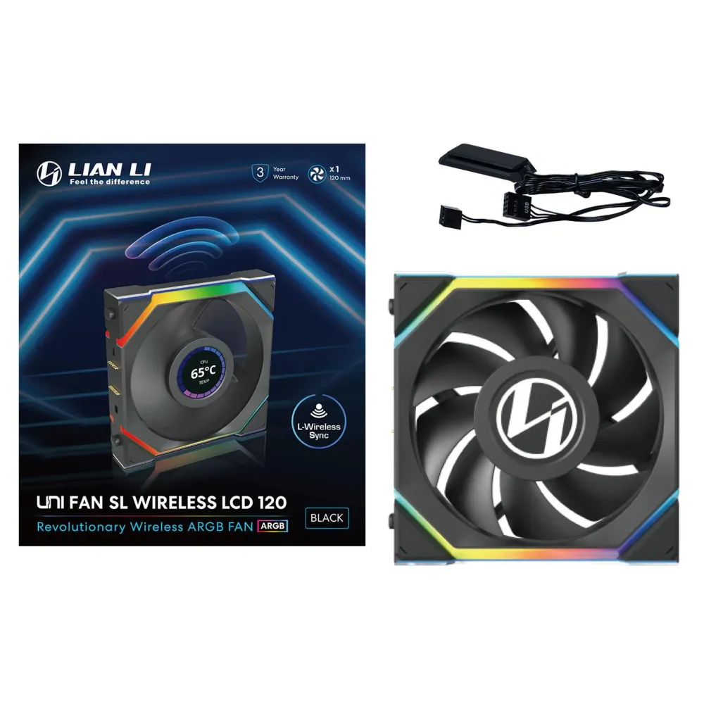 Вентилатор Lian Li UNI FAN SL Wireless LCD ARGB PWM - 120 mm Черен
