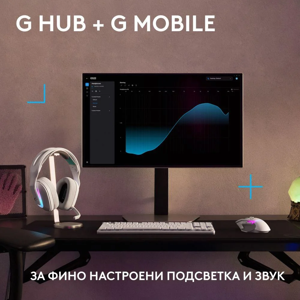 Геймърски слушалки Logitech G522 Lightspeed Wireless RGB, Микрофон, Бели