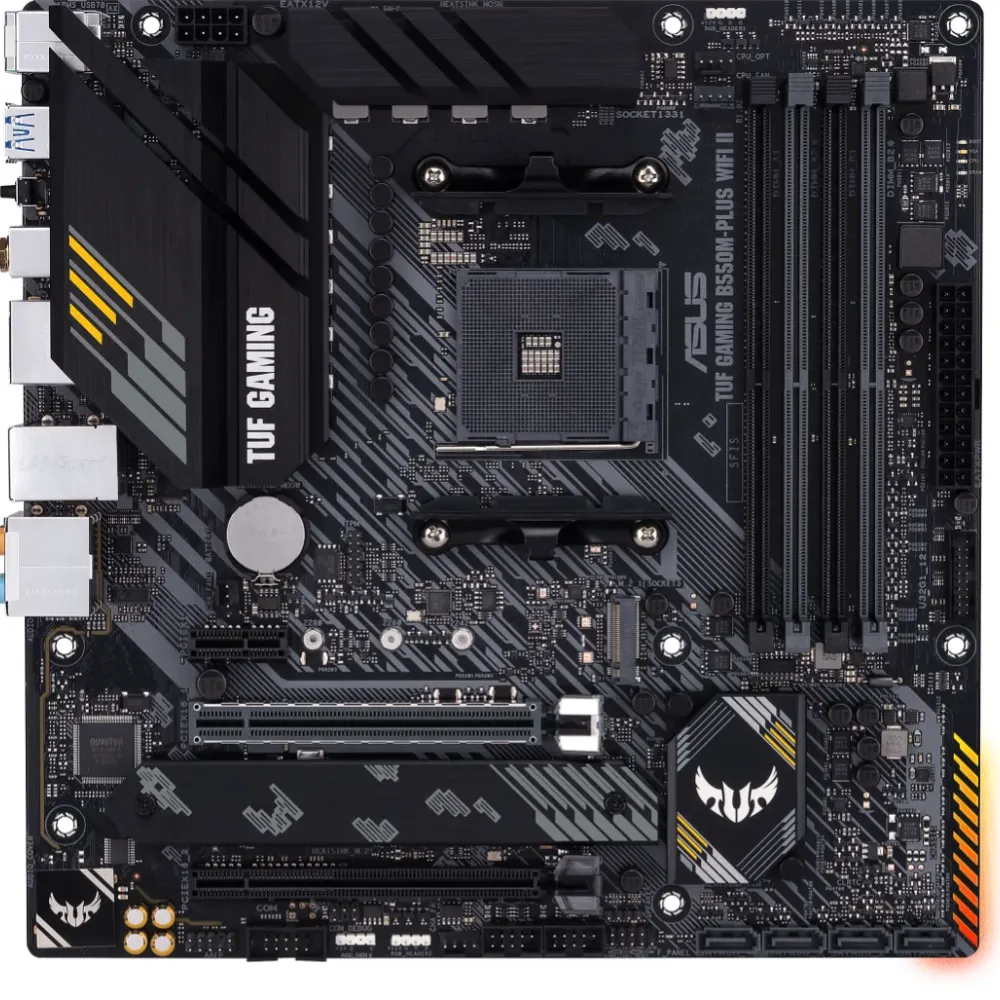 Дънна платка ASUS TUF GAMING B550M-PLUS WIFI II, AMD AM4, micro ATX, 4x DDR4, dual M.2, Wi-Fi 6, PCIe 4.0, Aura Sync RGB