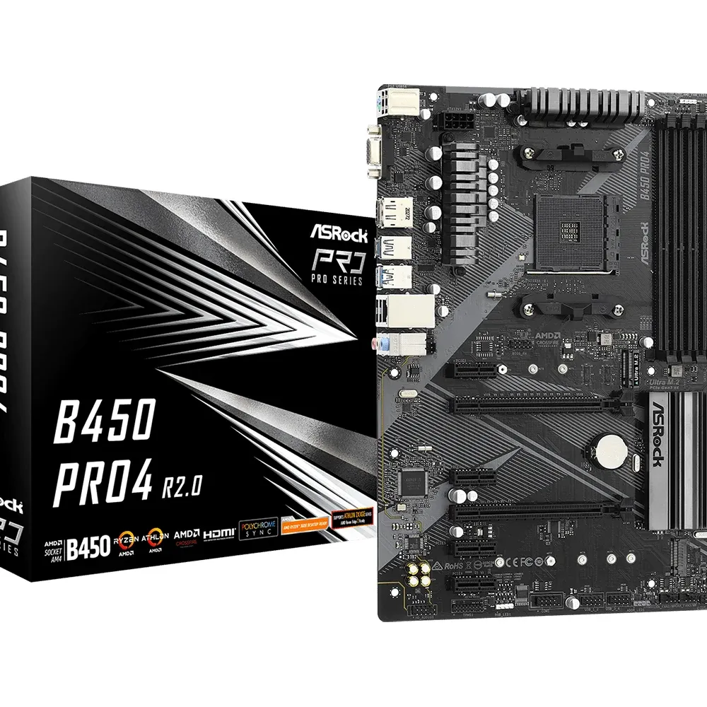 Дънна платка ASRock B450 Pro4 R2.0, AM4, DDR4