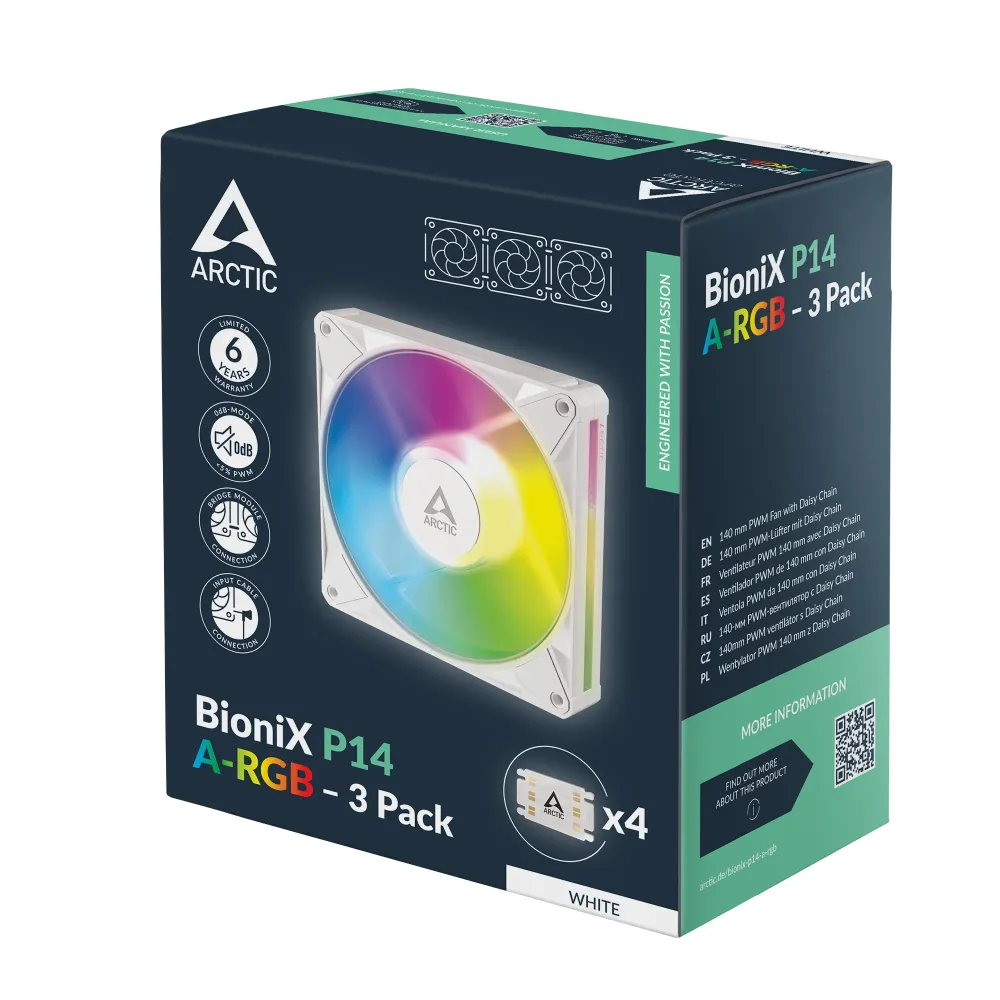 Комплект вентилатори ARCTIC BioniX P14 A-RGB PWM 140mm Daisy Chain - Бял
