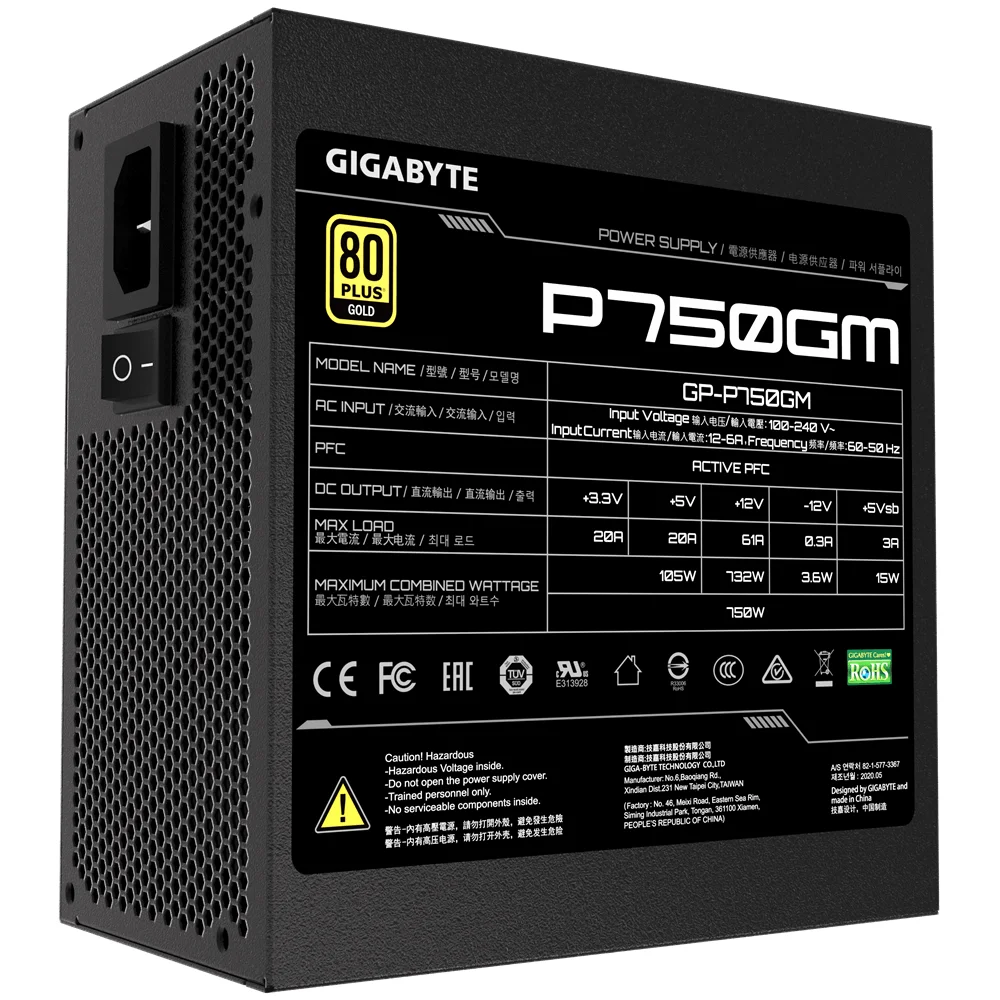 Захранващ блок Gigabyte P750W, 750W, 80+ GOLD, Modular