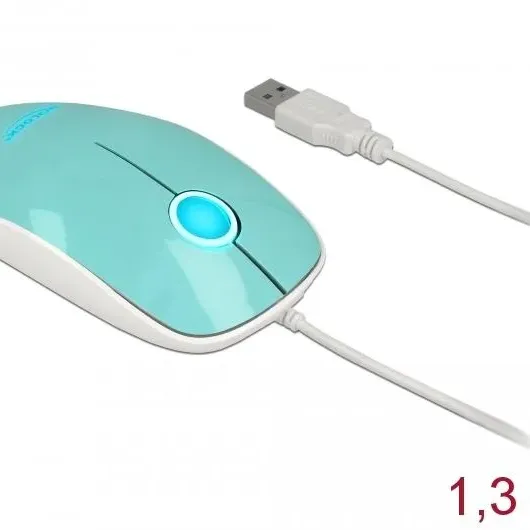 Оптична мишка DeLock, USB-A, Кабел 1.3 м, USB, 1200 dpi, Tюркоаз