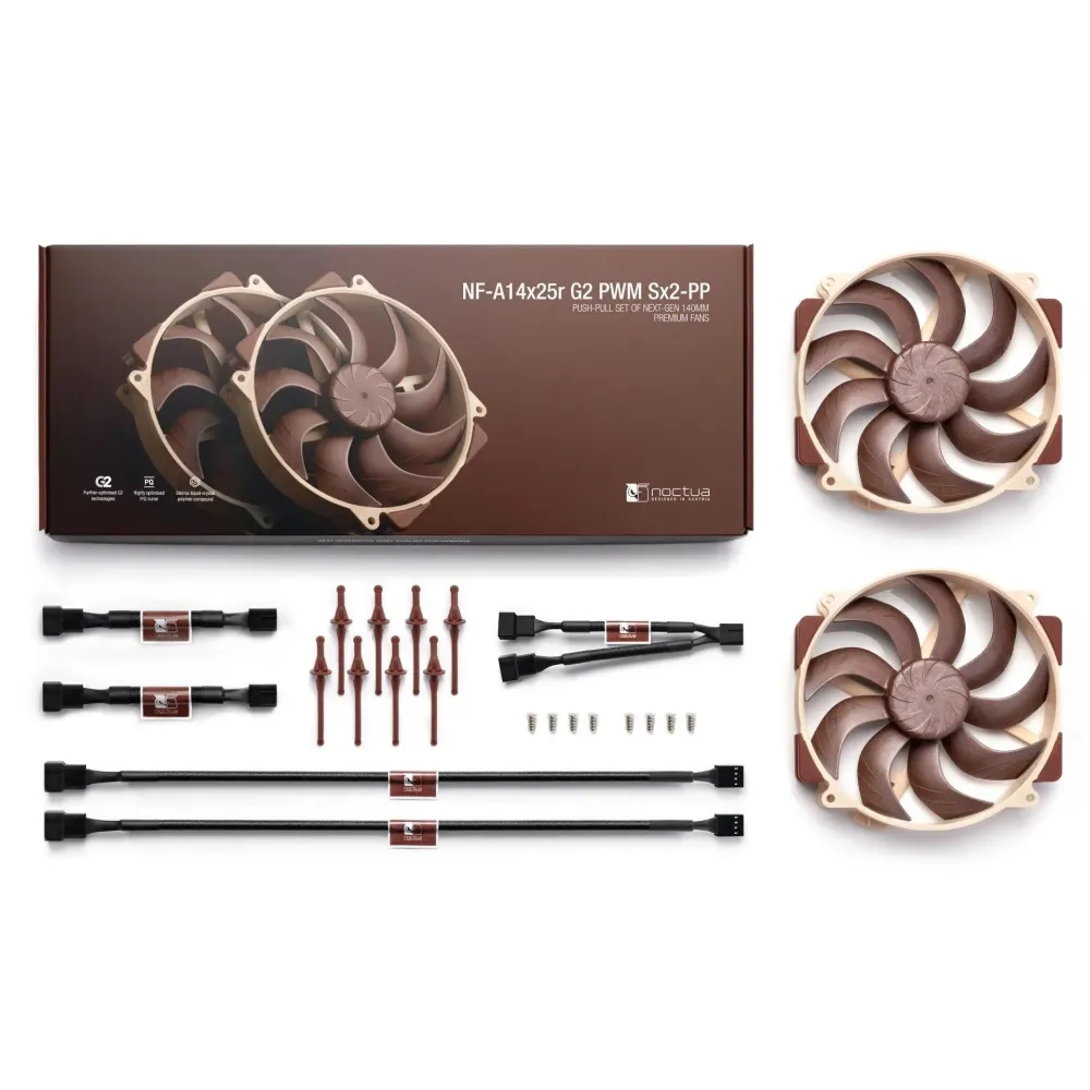 Комплект вентилатори Noctua NF-A14x25r G2 PWM Sx2-PP, 2 x Fan 140mm Комплект вентилатори Noctua NF-A14x25r G2 PWM Sx2-PP, 2 x Fan 140mm
