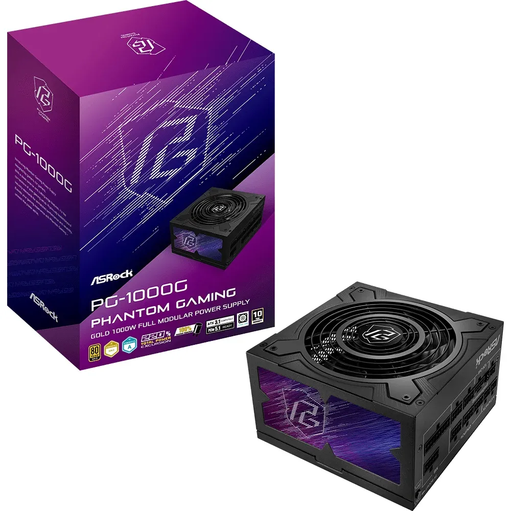 Захранващ блок ASRock Phantom Gaming 1000W 80+ Gold, PCIe 5.1