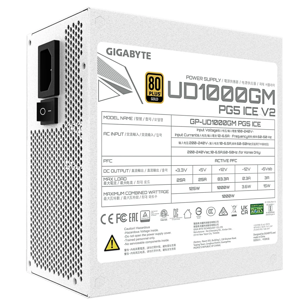 Захранващ блок Gigabyte UD1000GM PG5 V2 ICE - 1000W 80+ Gold PCIe 5.1 Ready
