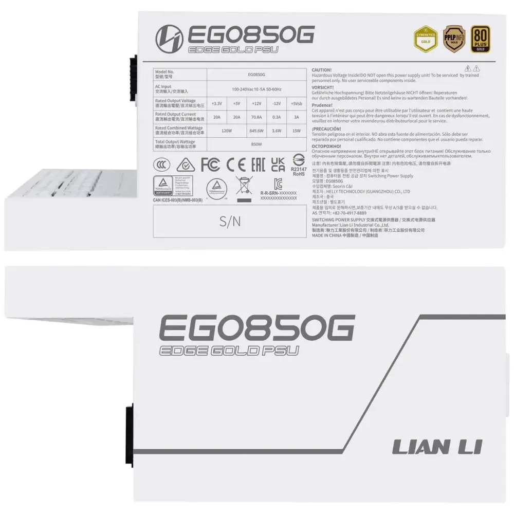 Захранващ блок Lian Li EDGE EGO850 White 850W 80+ Gold PCIe 5.1, ATX 3.1