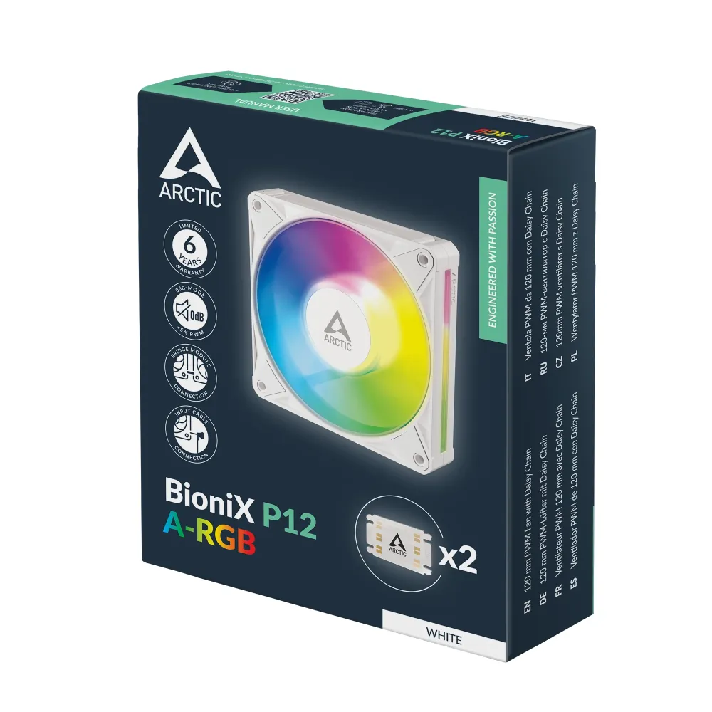 Вентилатор ARCTIC BioniX P12 A-RGB PWM 120mm Daisy Chain - Бял