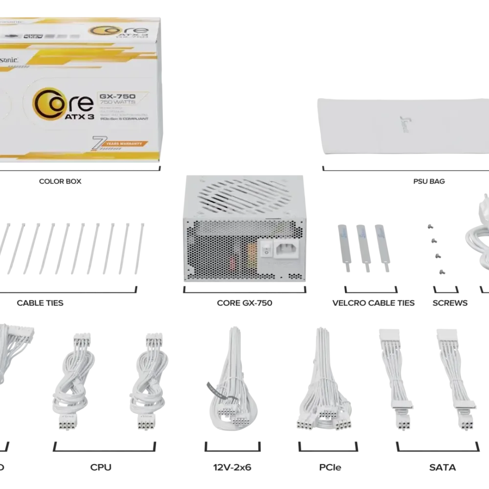 Захранващ блок Seasonic CORE GX White 750W 80+ Gold, Fully Modular, ATX 3.1, PCIe 5.1