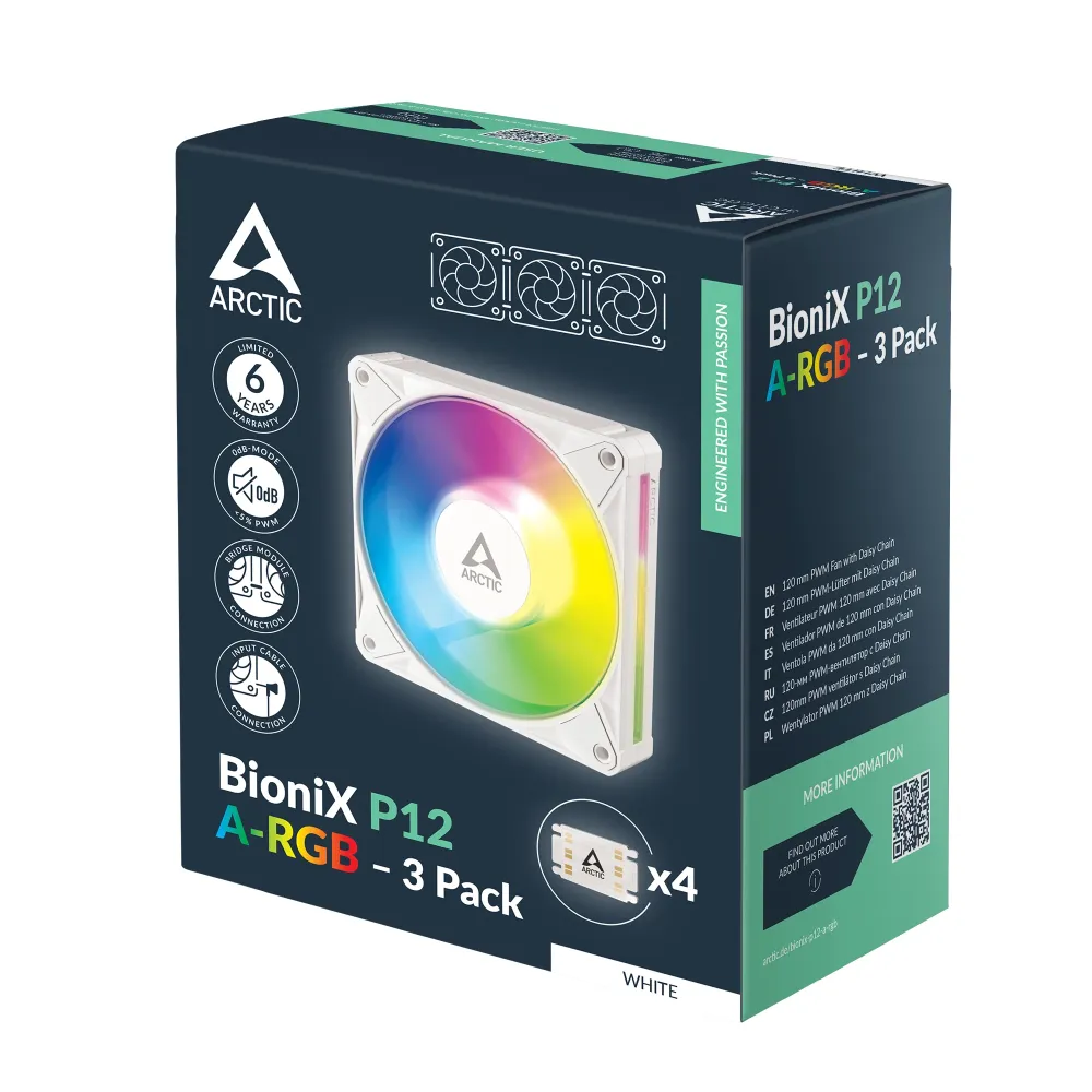 Комплект вентилатори ARCTIC BioniX P12 A-RGB PWM 120mm Daisy Chain - Бял