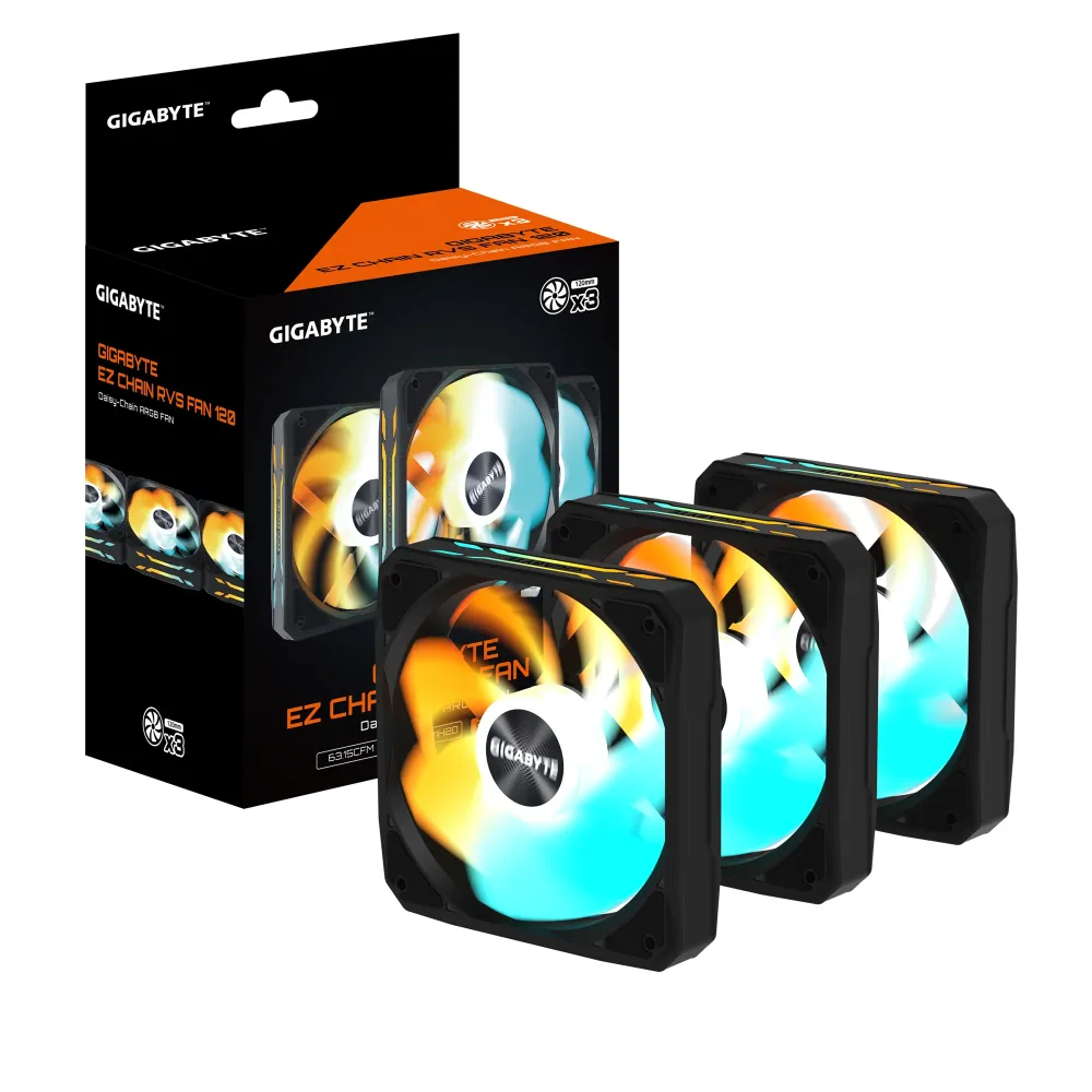 Комплект вентилатори 3-Pack GIGABYTE AORUS EZ CHAIN RVS FAN 120 - 120x120x25mm ARGB