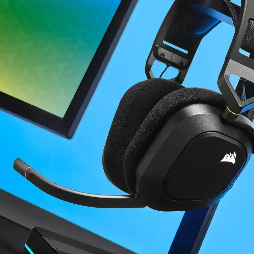 Геймърски слушалки с микрофон Corsair HS80 RGB Carbon безжични PC/PS5/PS4