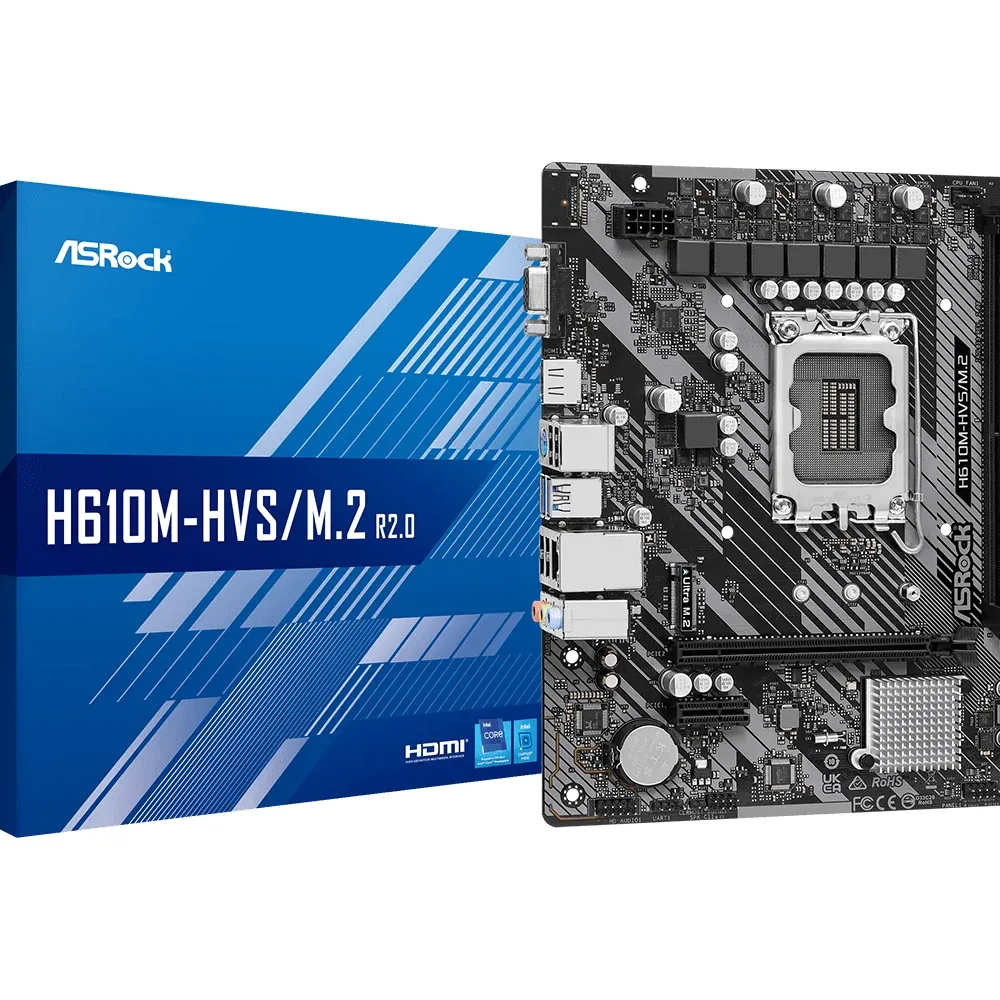 Дънна платка ASRock H610M-HVS/M.2 R2.0, LGA1700, DDR4, mATX Дънна платка ASRock H610M-HVS/M.2 R2.0, LGA1700, DDR4, mATX