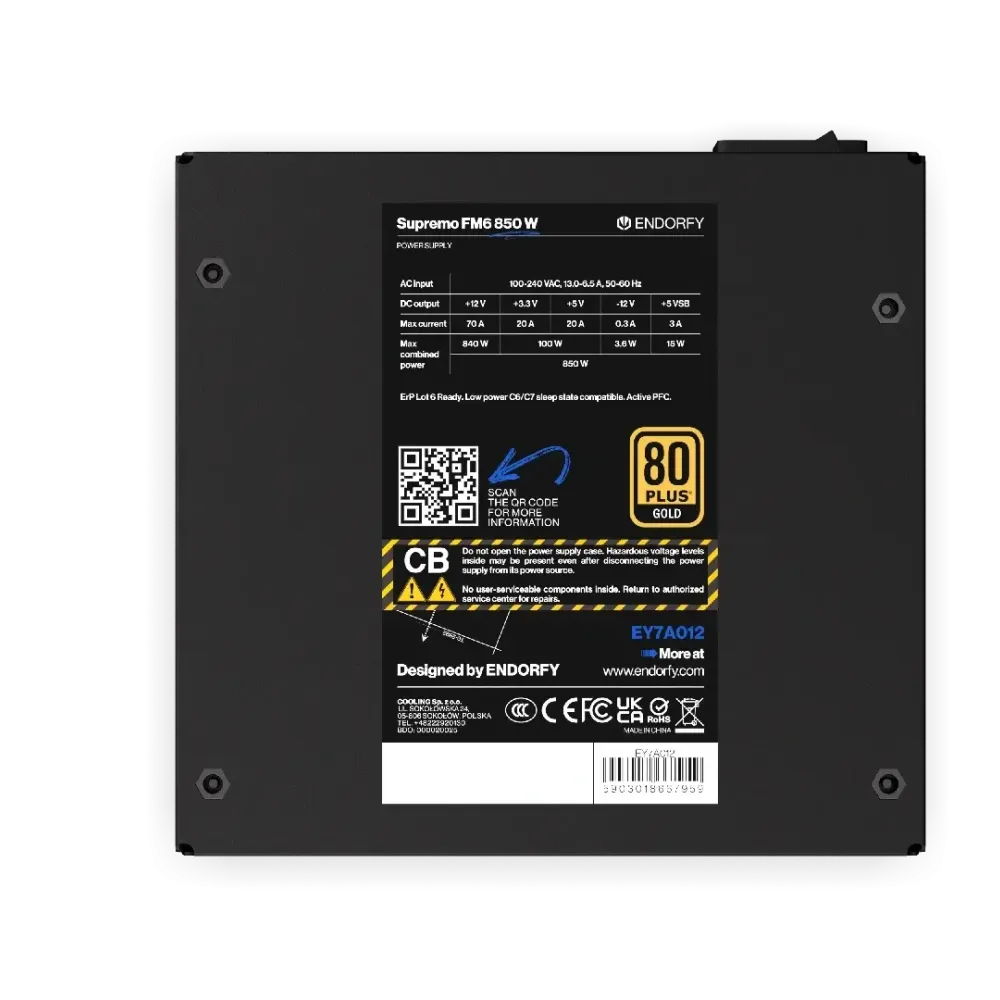 Захранващ блок Endorfy Supremo FM6 850W 80+ Gold, PCIe 5.1 - Fully Modular