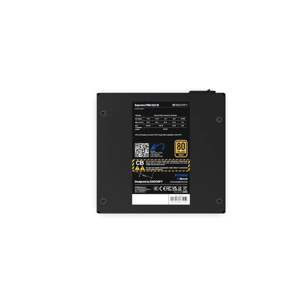 Захранващ блок Endorfy Supremo FM6 850W 80+ Gold, PCIe 5.1 - Fully Modular Захранващ блок Endorfy Supremo FM6 850W 80+ Gold, PCIe 5.1 - Fully Modular