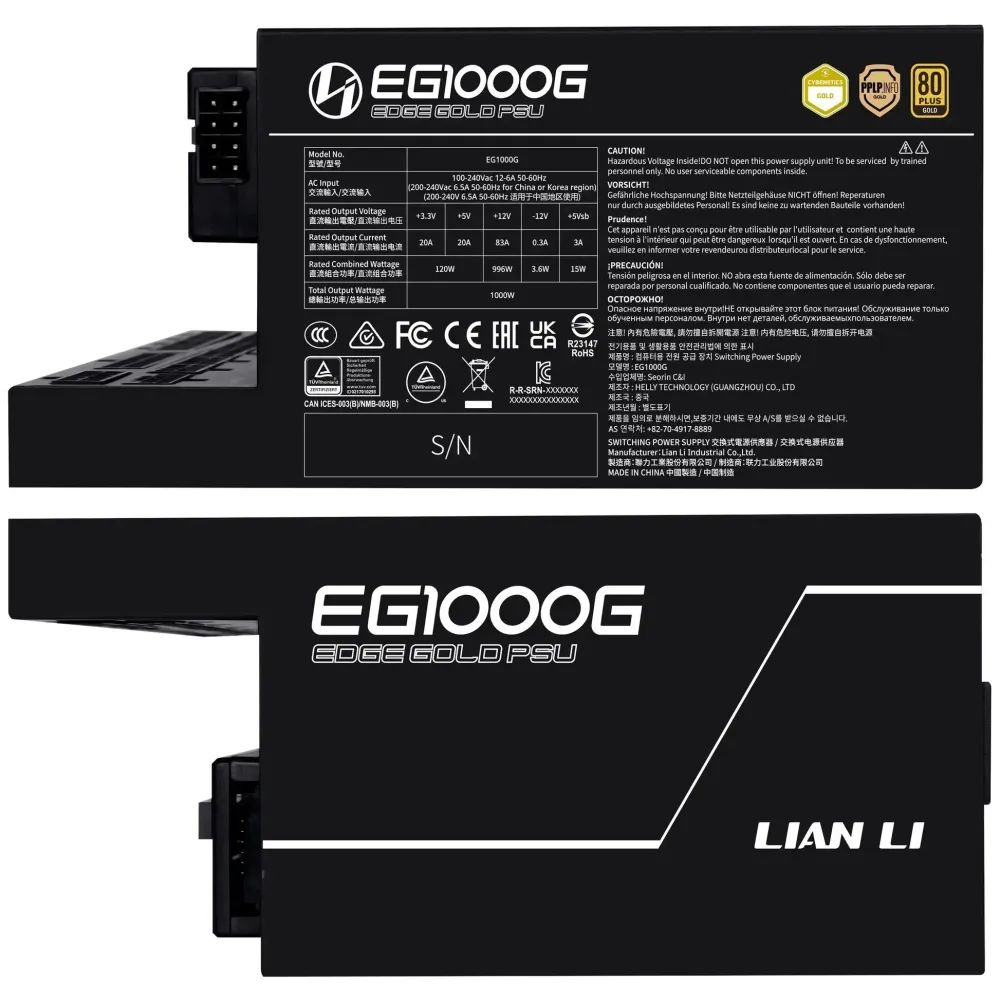 Захранващ блок Lian Li EDGE 1000W 80+ Gold PCIe 5.1, ATX 3.1 - Черно