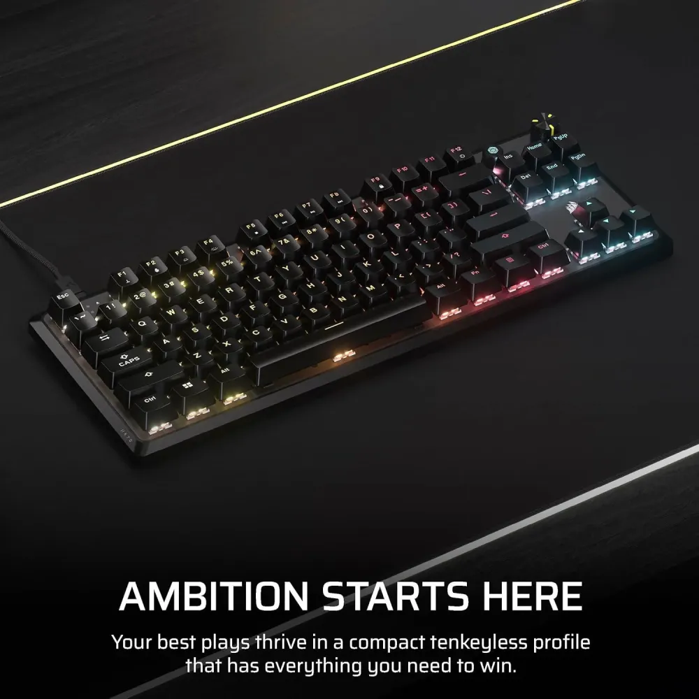 Геймърскa механична клавиатура Corsair K70 RGB MK.2 Core TKL, Corsair MLX Red суич