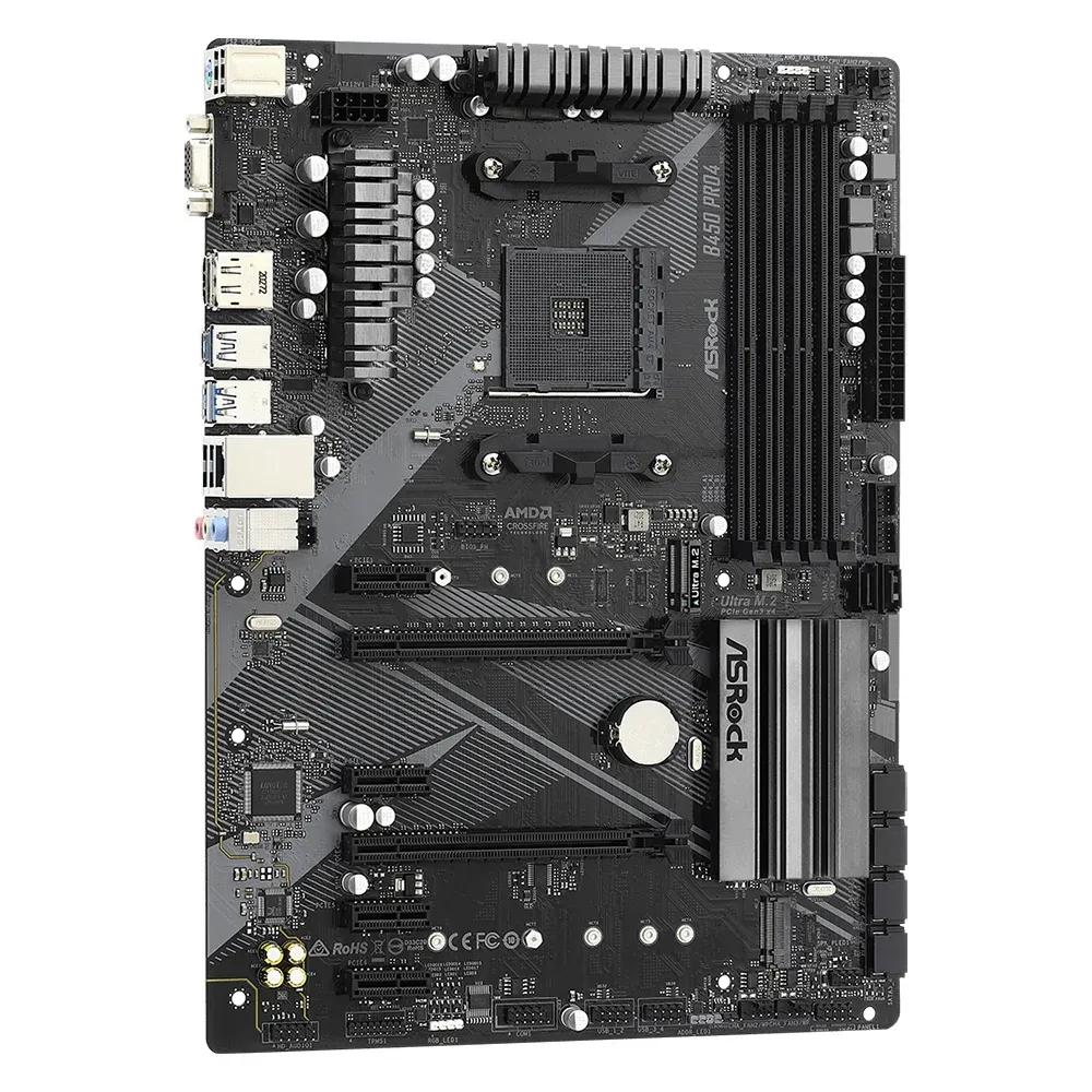 Дънна платка ASRock B450 Pro4 R2.0, AM4, DDR4