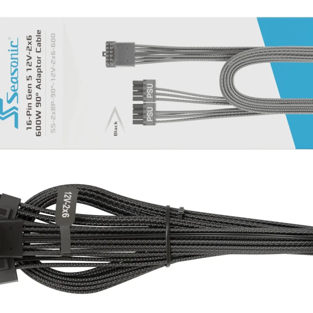 Кабел Seasonic 90° 12VHPWR 600W 16-Pin към 2x8 Pin за Seasonic захранвания