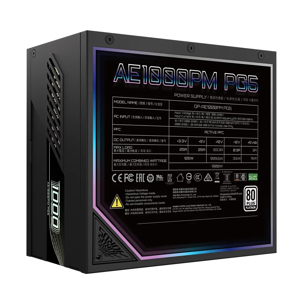 Захранващ блок Gigabyte AORUS ELITE P1000W 80+ Platinum, PCIe 5.0 Захранващ блок Gigabyte AORUS ELITE P1000W 80+ Platinum, PCIe 5.0