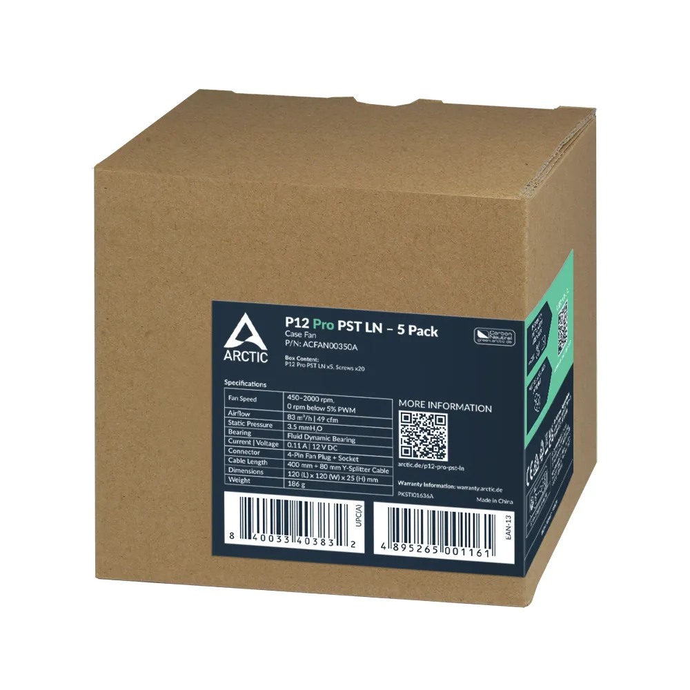 Комплект вентилатори ARCTIC P12 Pro PST LN 120mm PWM 5-Pack Комплект вентилатори ARCTIC P12 Pro PST LN 120mm PWM 5-Pack