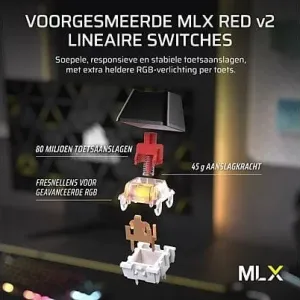 Геймърскa безжична/блутут механична клавиатура Corsair K70 CORE TKL RGB, Corsair MLX Red суич