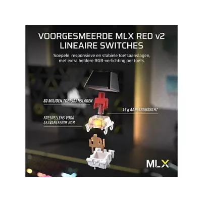 Геймърскa безжична/блутут механична клавиатура Corsair K70 CORE TKL RGB, Corsair MLX Red суич
