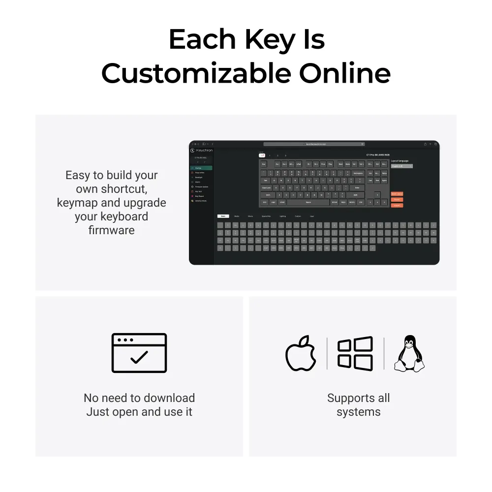 Геймърска Механична клавиатура Keychron C1 Pro 8K QMK - Super Brown Switch Геймърска Механична клавиатура Keychron C1 Pro 8K QMK - Super Brown Switch