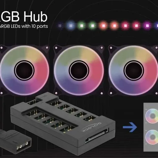 RGB хъб Delock, 10 портов ARGB LEDs, Черен