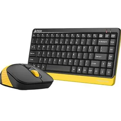 Комплект клавиатура и мишка A4TECH Fstyler FG1110, Безжичен, Черен/Жълт