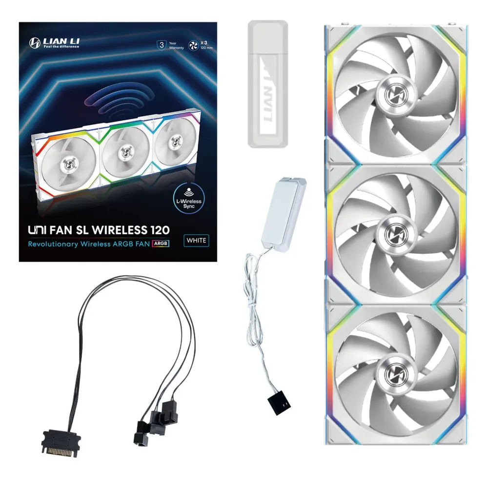 Вентилатори 3бр Lian Li UNI FAN SL Wireless ARGB PWM - 120 mm Бели + Контролер