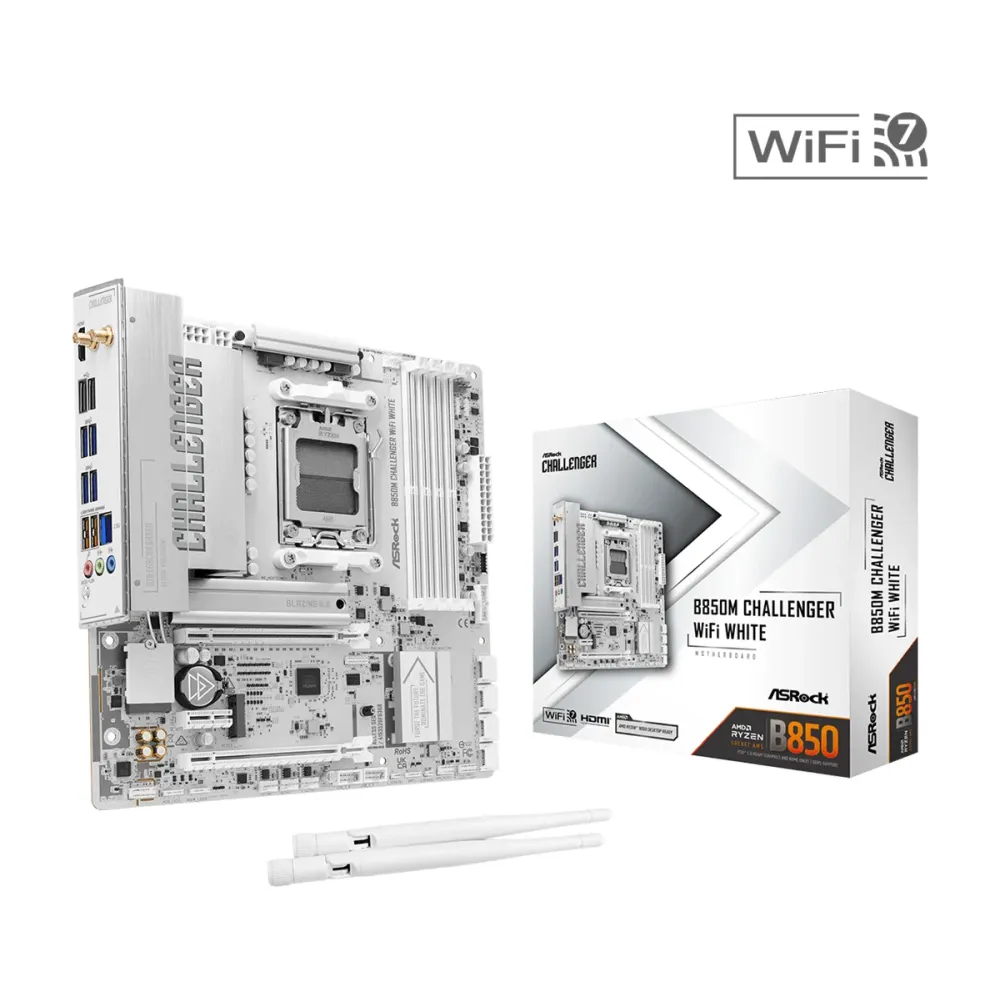Дънна платка ASRock B850M CHALLENGER WIFI WHITE socket AM5 Дънна платка ASRock B850M CHALLENGER WIFI WHITE socket AM5