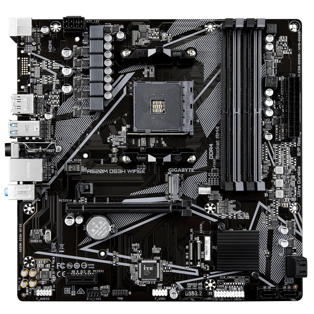 Дънна платка GIGABYTE A520M DS3H WiFi 6E, Socket AM4 Дънна платка GIGABYTE A520M DS3H WiFi 6E, Socket AM4