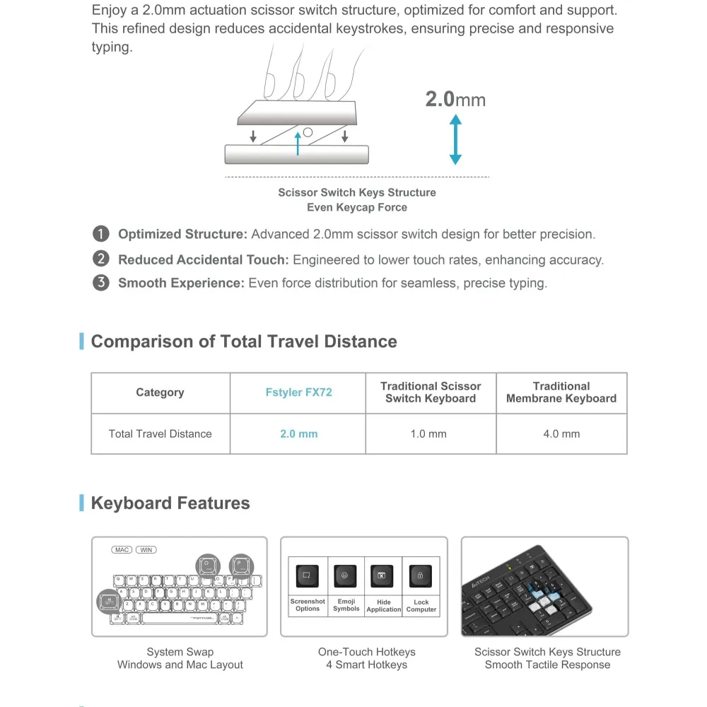 A4tech Fstyler FX72 Жична клавиатура, ниско профилна, ножична технология, кирилизирана, черна