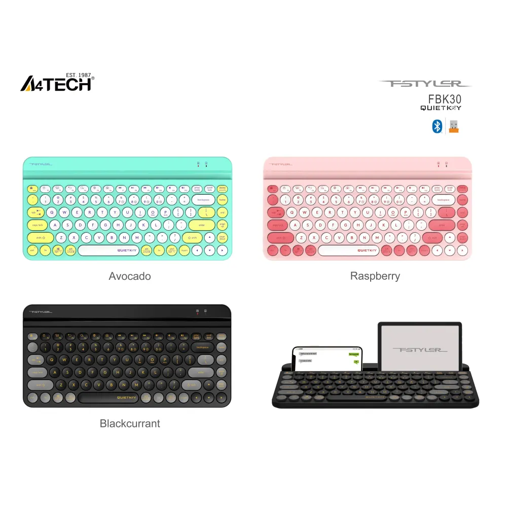 Безжична клавиатура A4tech Fstyler FBK30, Bluetooth, 2.4G, Стойка за телефон, Кирилизирана, Авокадо