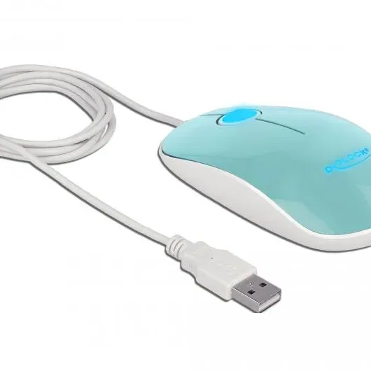 Оптична мишка DeLock, USB-A, Кабел 1.3 м, USB, 1200 dpi, Tюркоаз